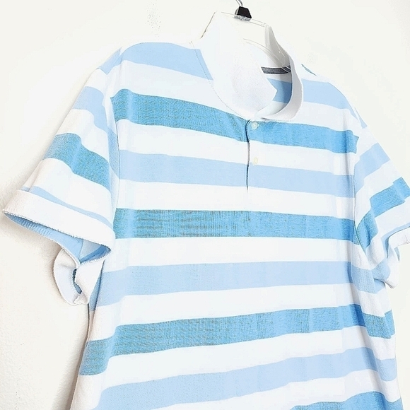 🌶️Old Navy Men’s XXL Short Sleeve Striped Collared Polo w/ Buttoned Neck - Picture 4 of 12